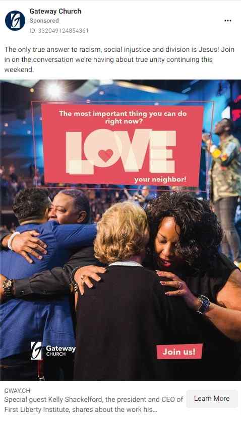 gateway church facebook ad example