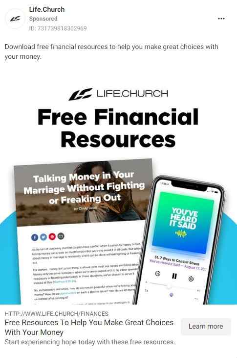 Life Church Facebook Ad