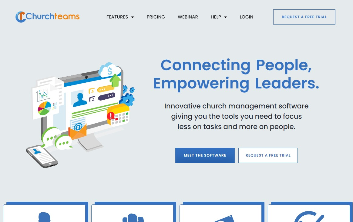 A computer screen with Churchteams' email management features