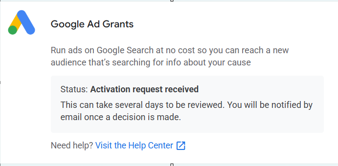 3. Activate the Google Ad Grants account