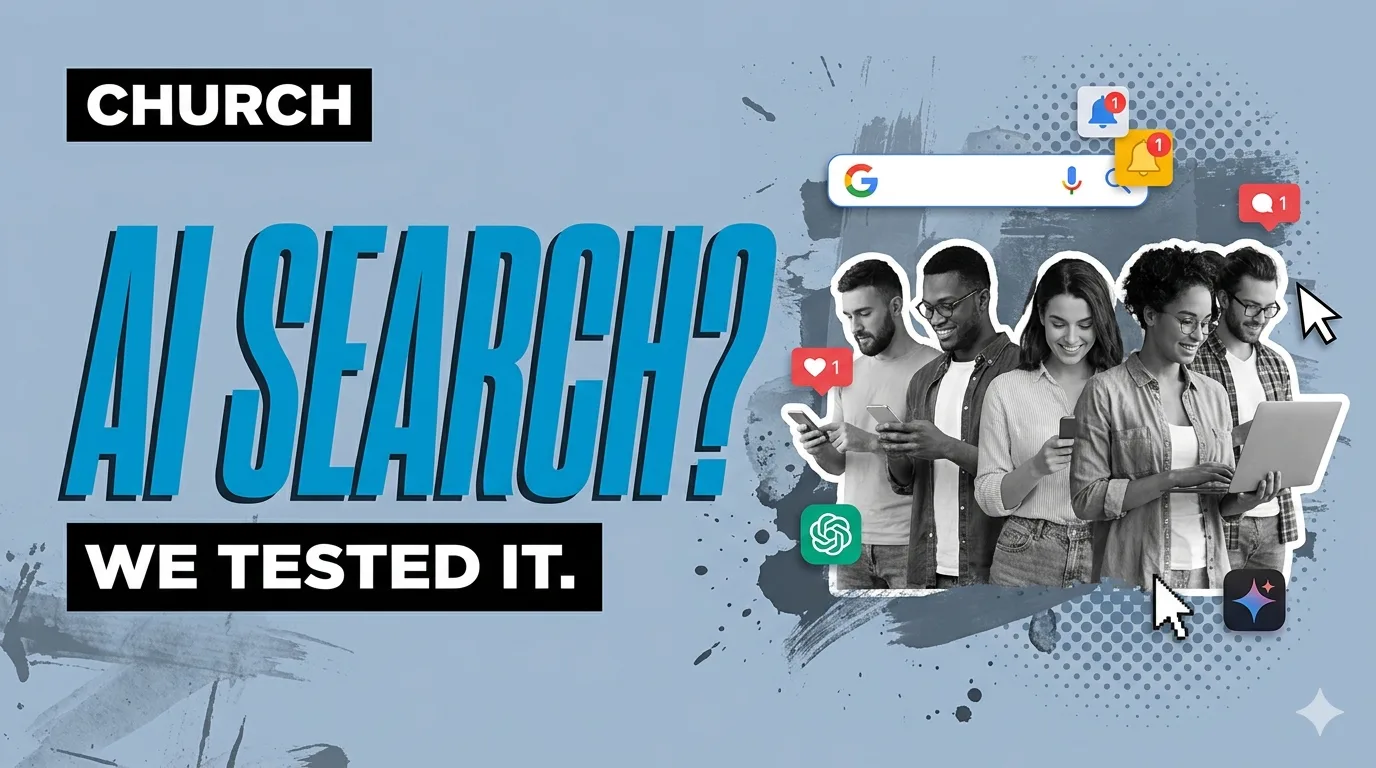 Church AI Search Tested - 2026 Guide with woman searching on phone