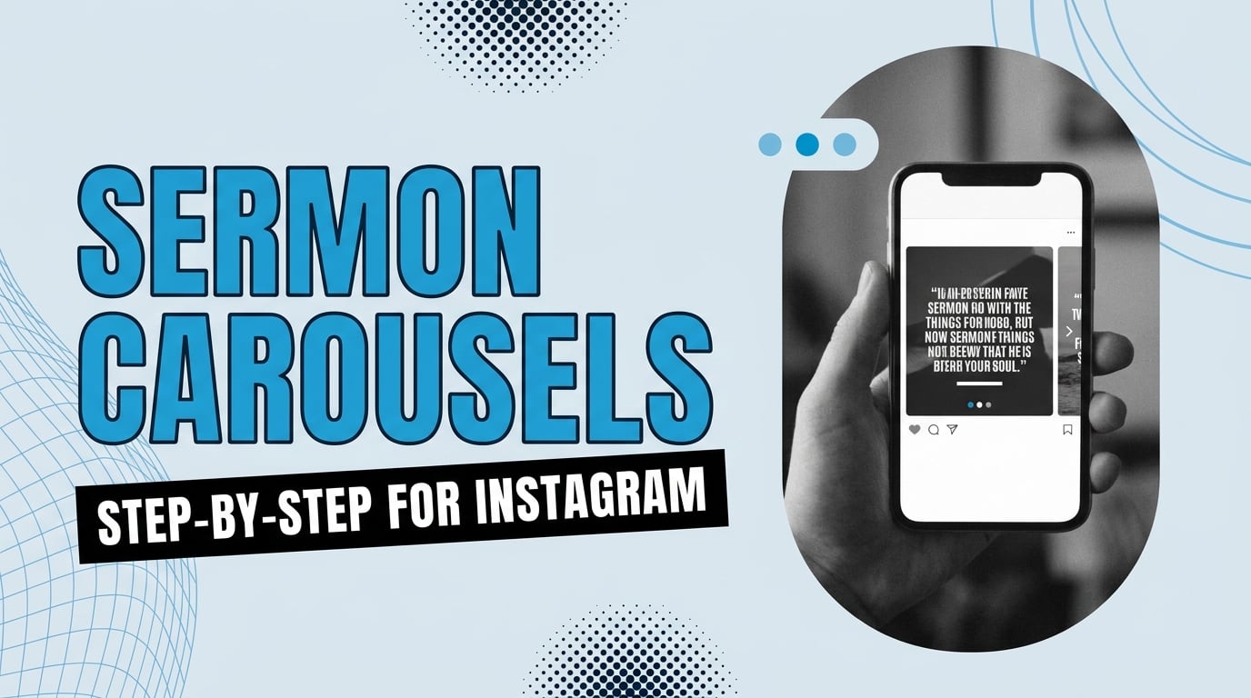 Three Instagram carousel slides showing a sermon point broken into hook, teaching, and call-to-action slides