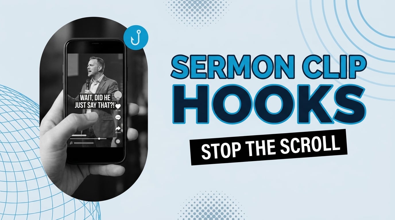 Sermon clip with scroll-stopping hook text overlay on phone screen