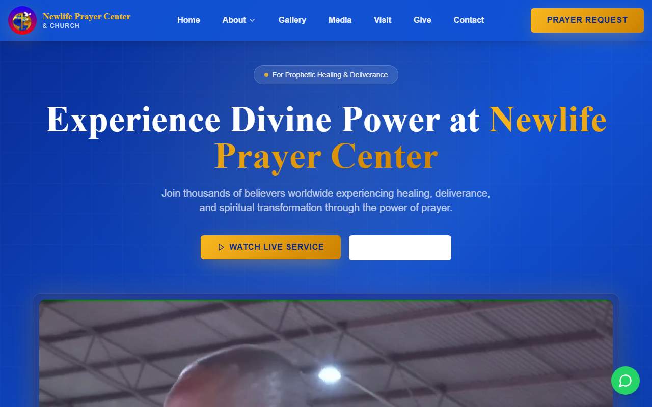 Screenshot of the New Life Prayer Centre & Church website homepage